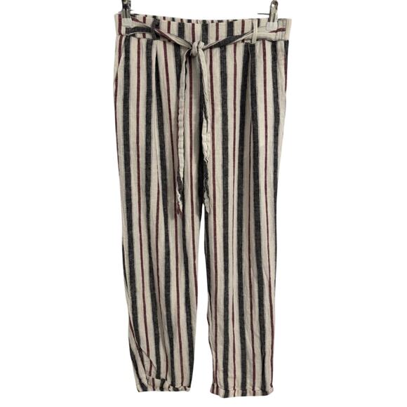 Love Tree Linen Blend Casual Flowy Striped White/Burgundy Cropped Pants L - Picture 1 of 9